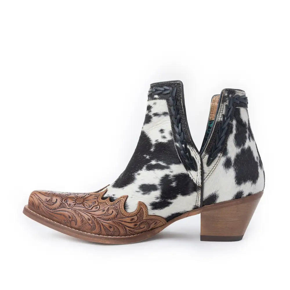 Myra Georgina Hairon Boots for Women - Spilt-Top Handtooled Pointed Toe Cowgirl Boots for Rustic Rodeo Glam - SHOES