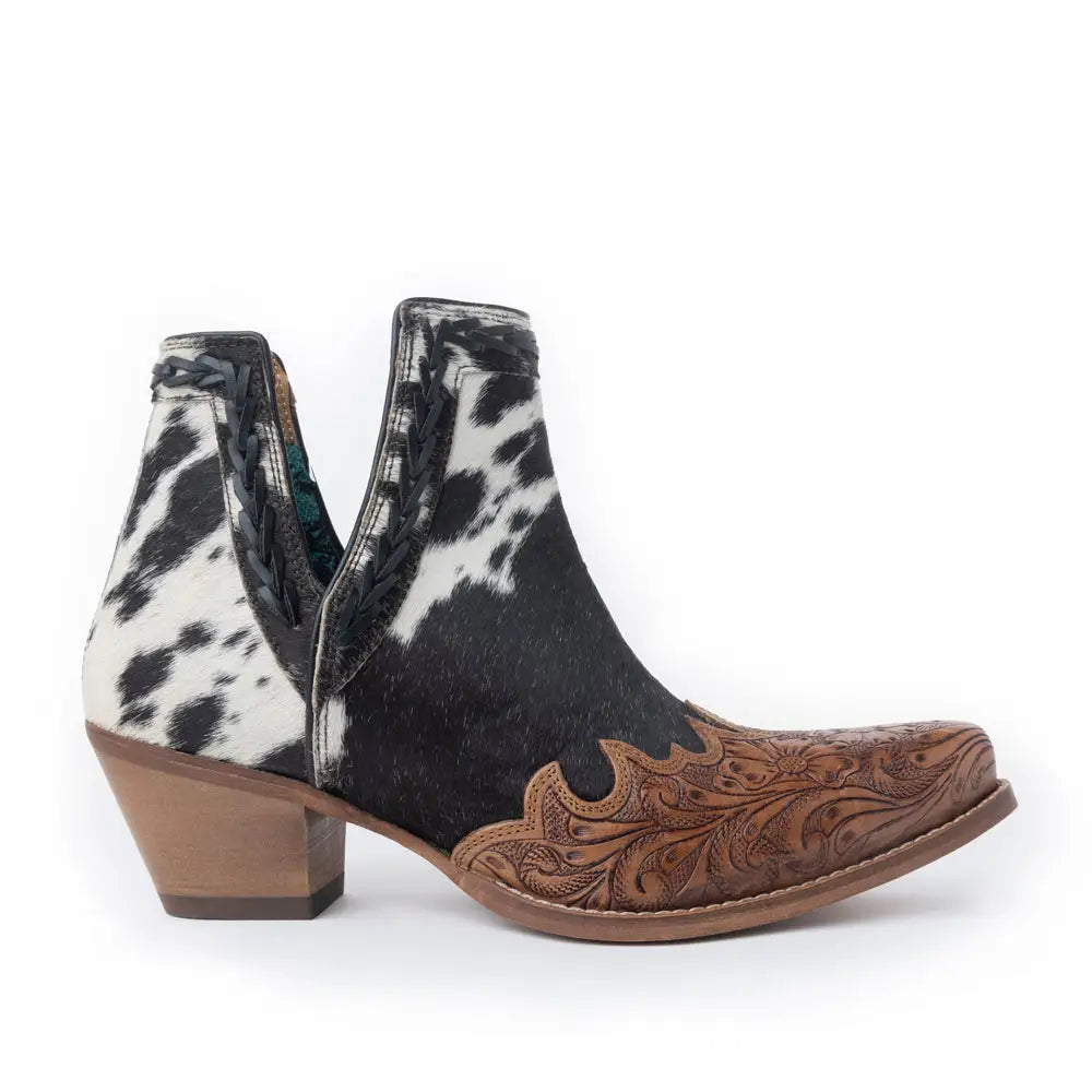Myra Georgina Hairon Boots for Women - Spilt-Top Handtooled Pointed Toe Cowgirl Boots for Rustic Rodeo Glam - SHOES