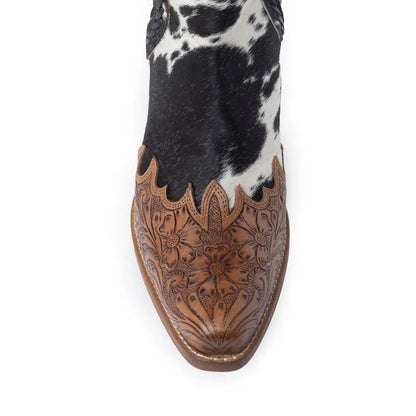 Myra Georgina Hairon Boots for Women - Spilt-Top Handtooled Pointed Toe Cowgirl Boots for Rustic Rodeo Glam - SHOES