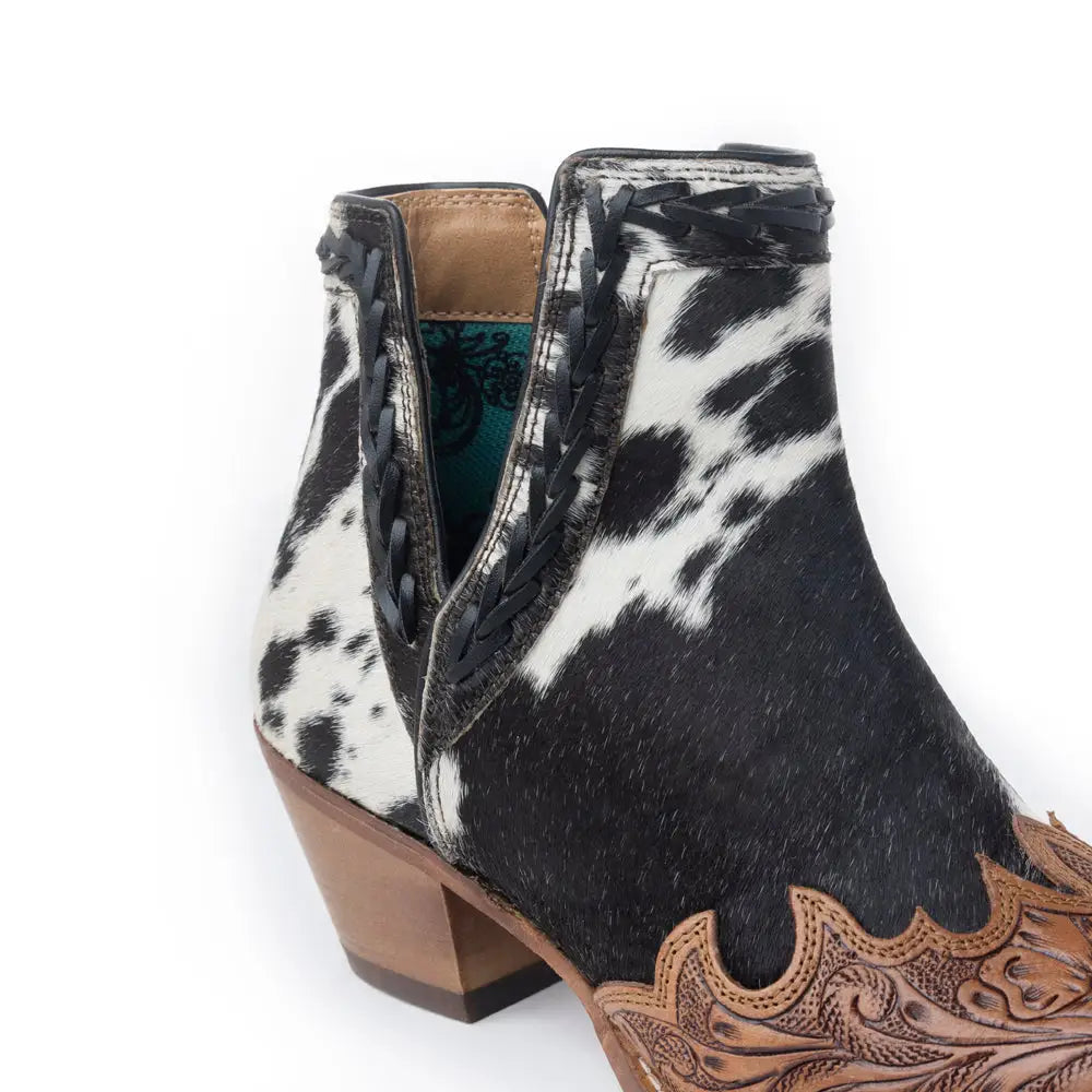 Myra Georgina Hairon Boots for Women - Spilt-Top Handtooled Pointed Toe Cowgirl Boots for Rustic Rodeo Glam - SHOES