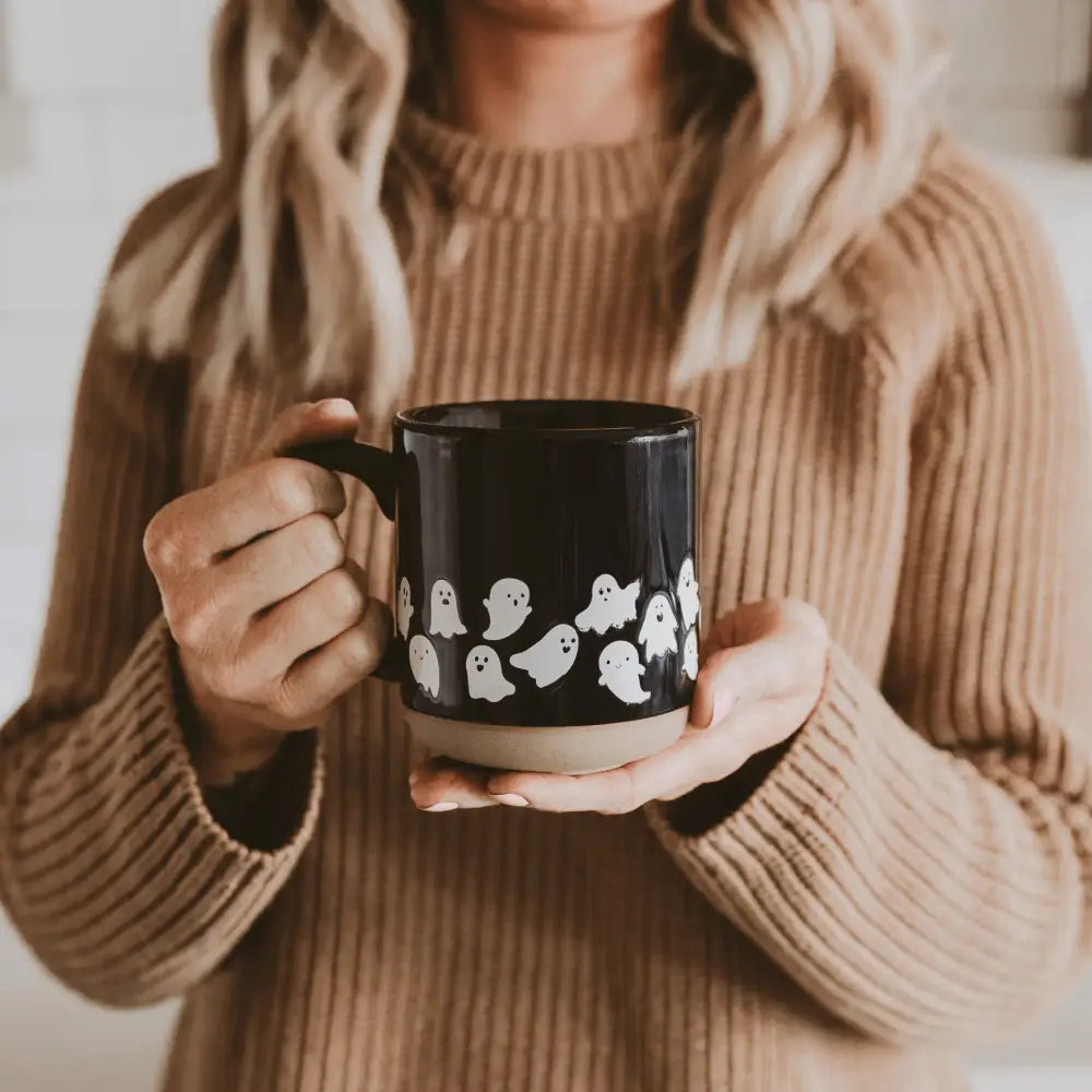 Ghosts 14 oz Black Stoneware Coffee Mug - Coffee Mugs