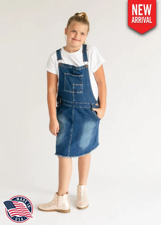 Girl’s Aria Denim Overall Jumper Dress - FINAL SALE Medium Wash / XS IC Girls