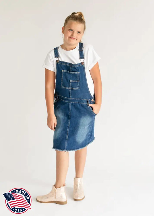 Girl’s Aria Denim Overall Jumper Dress - FINAL SALE Medium Wash / XS IC Girls