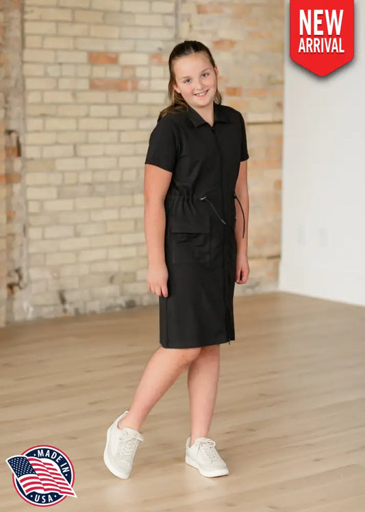 Girl’s Scout Zip Front Midi Dress - FINAL SALE Black / XS IC Girls
