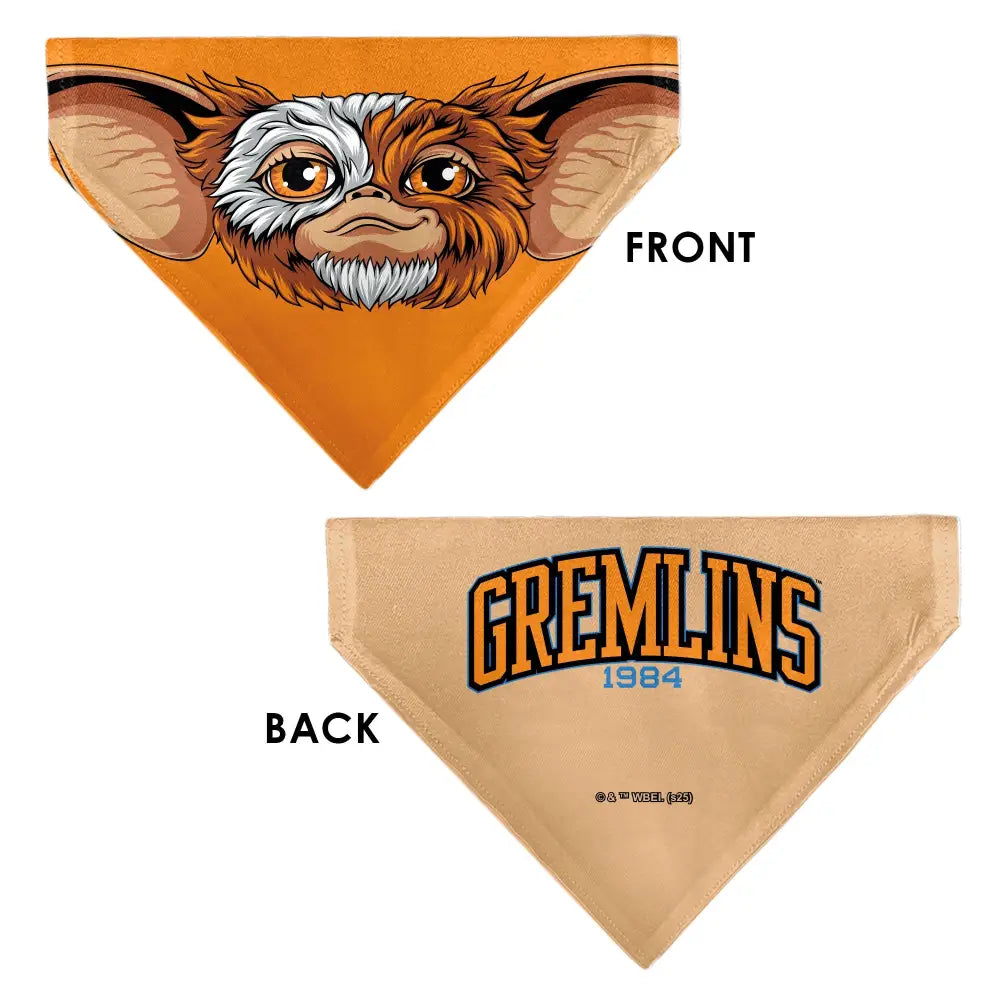 Pet Bandana - Gizmo Face and GREMLINS 1984 Varsity Text Beige/Blue/Yellow - Pet Bandanas