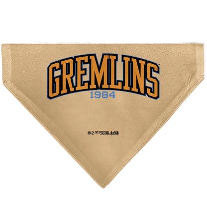 Pet Bandana - Gizmo Face and GREMLINS 1984 Varsity Text Beige/Blue/Yellow - Pet Bandanas
