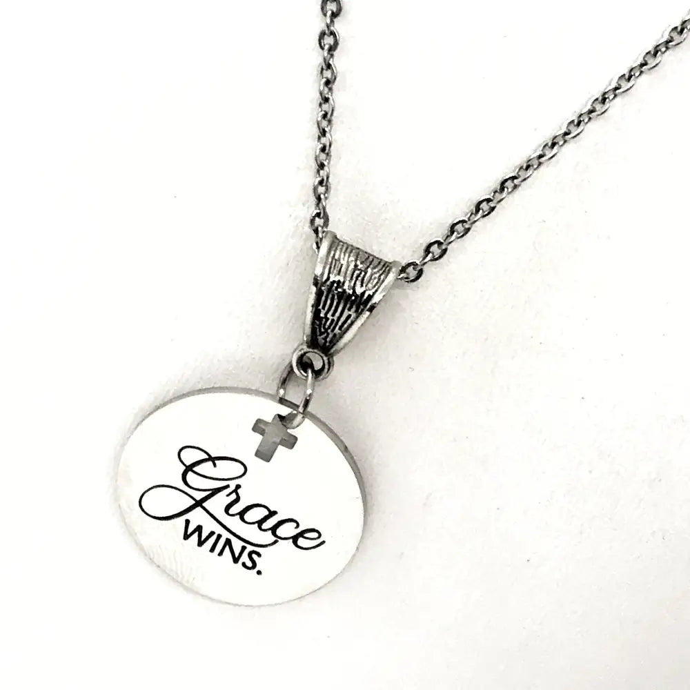 Grace Wins Stainless Steel Engraved Pendant Necklace With Cross Cutout By JKCE Designs - Necklaces