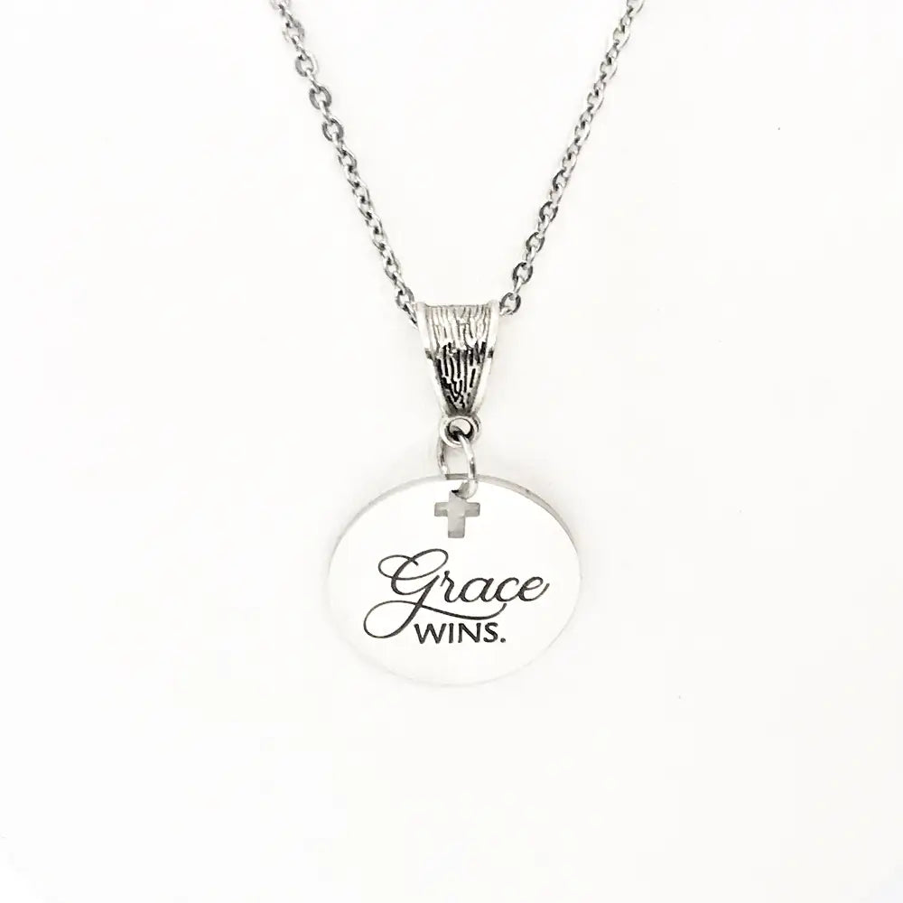 Grace Wins Stainless Steel Engraved Pendant Necklace With Cross Cutout By JKCE Designs - Necklaces