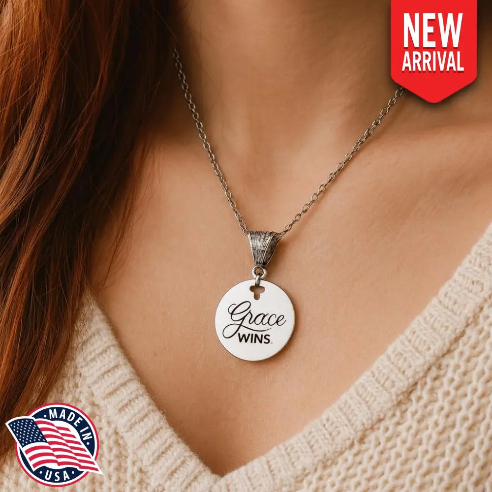 Grace Wins Stainless Steel Engraved Pendant Necklace With Cross Cutout By JKCE Designs - Necklaces
