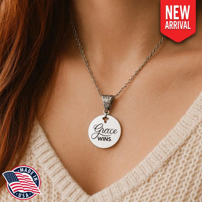Grace Wins Stainless Steel Engraved Pendant Necklace With Cross Cutout By JKCE Designs - Necklaces