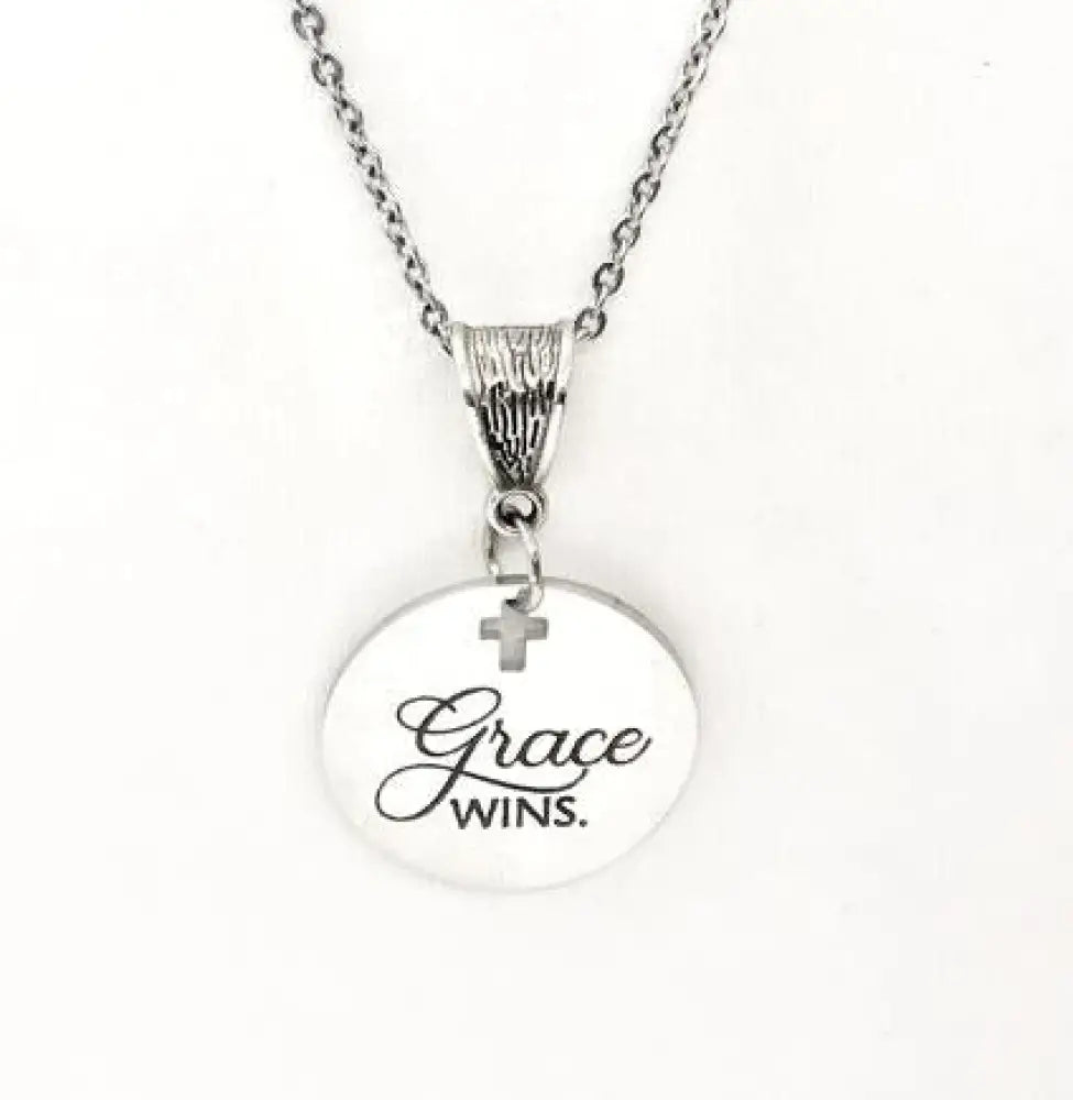 Grace Wins Stainless Steel Engraved Pendant Necklace With Cross Cutout By JKCE Designs - Necklaces