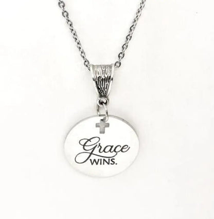 Grace Wins Stainless Steel Engraved Pendant Necklace With Cross Cutout By JKCE Designs - Necklaces
