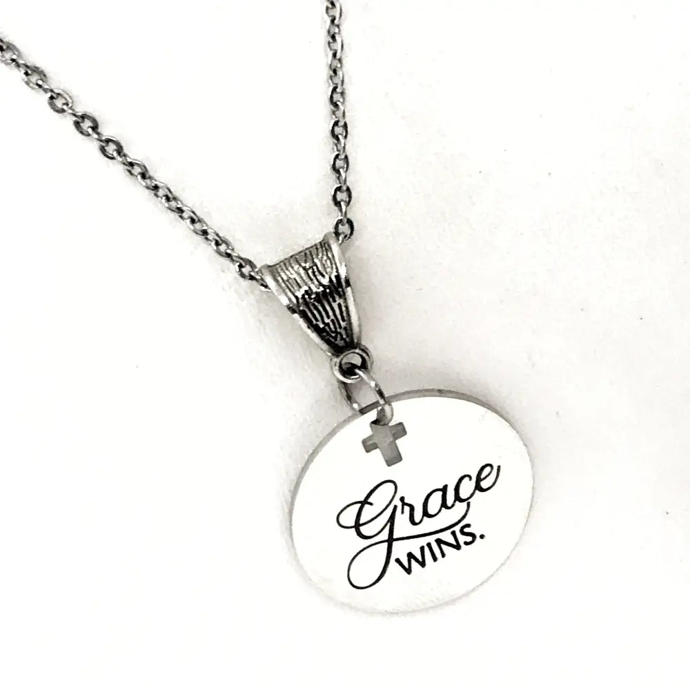 Grace Wins Stainless Steel Engraved Pendant Necklace With Cross Cutout By JKCE Designs - Necklaces
