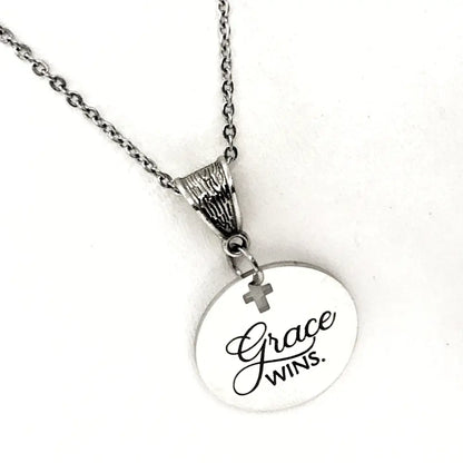 Grace Wins Stainless Steel Engraved Pendant Necklace With Cross Cutout By JKCE Designs - Necklaces