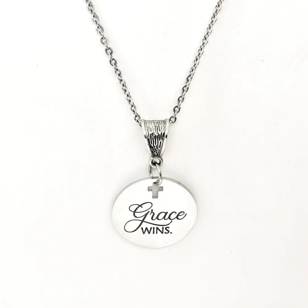 Grace Wins Stainless Steel Engraved Pendant Necklace With Cross Cutout By JKCE Designs - Necklaces