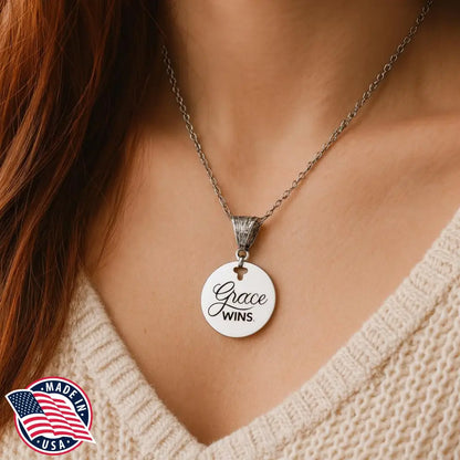 Grace Wins Stainless Steel Engraved Pendant Necklace With Cross Cutout By JKCE Designs - Necklaces