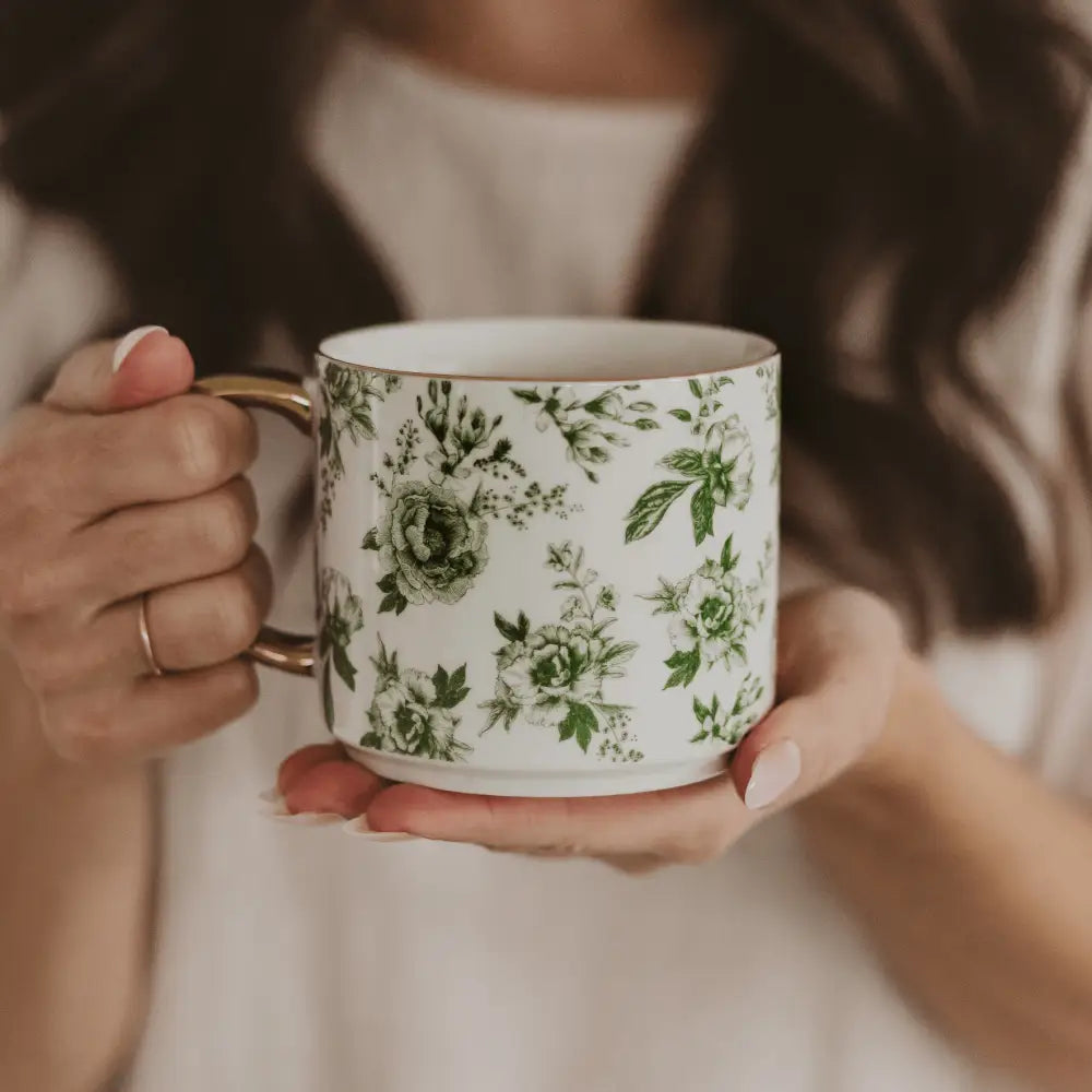 Green Delft 14 oz Coffee Mug Coffee Mugs