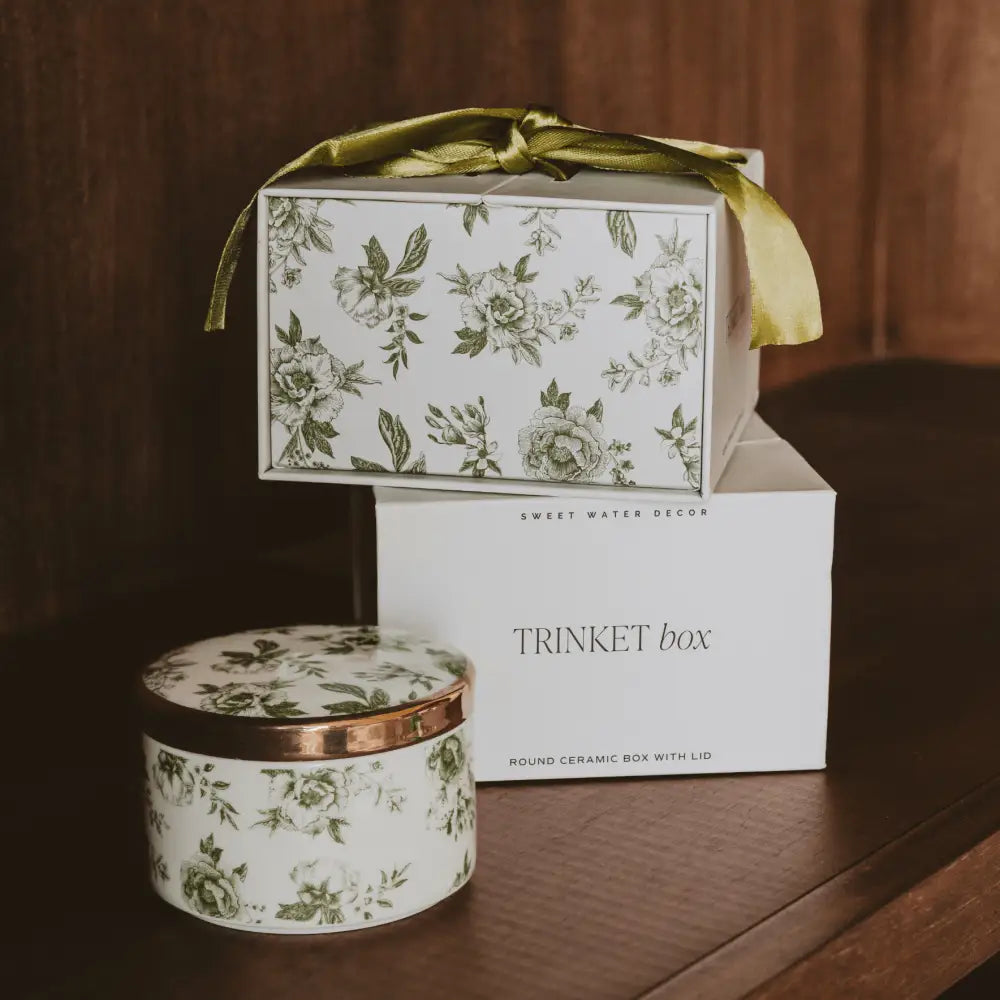 Green Delft Trinket Dish with Lid - Trinket Box
