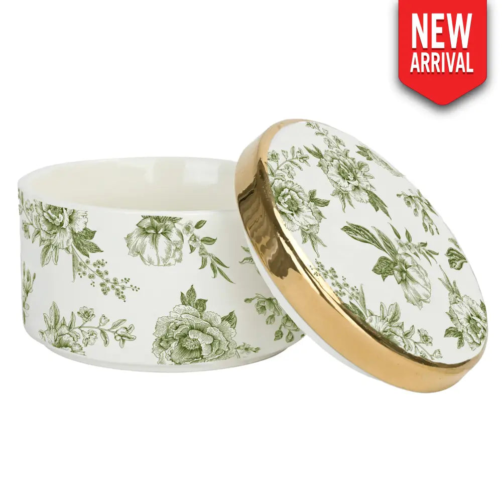 Green Delft Trinket Dish with Lid - Trinket Box