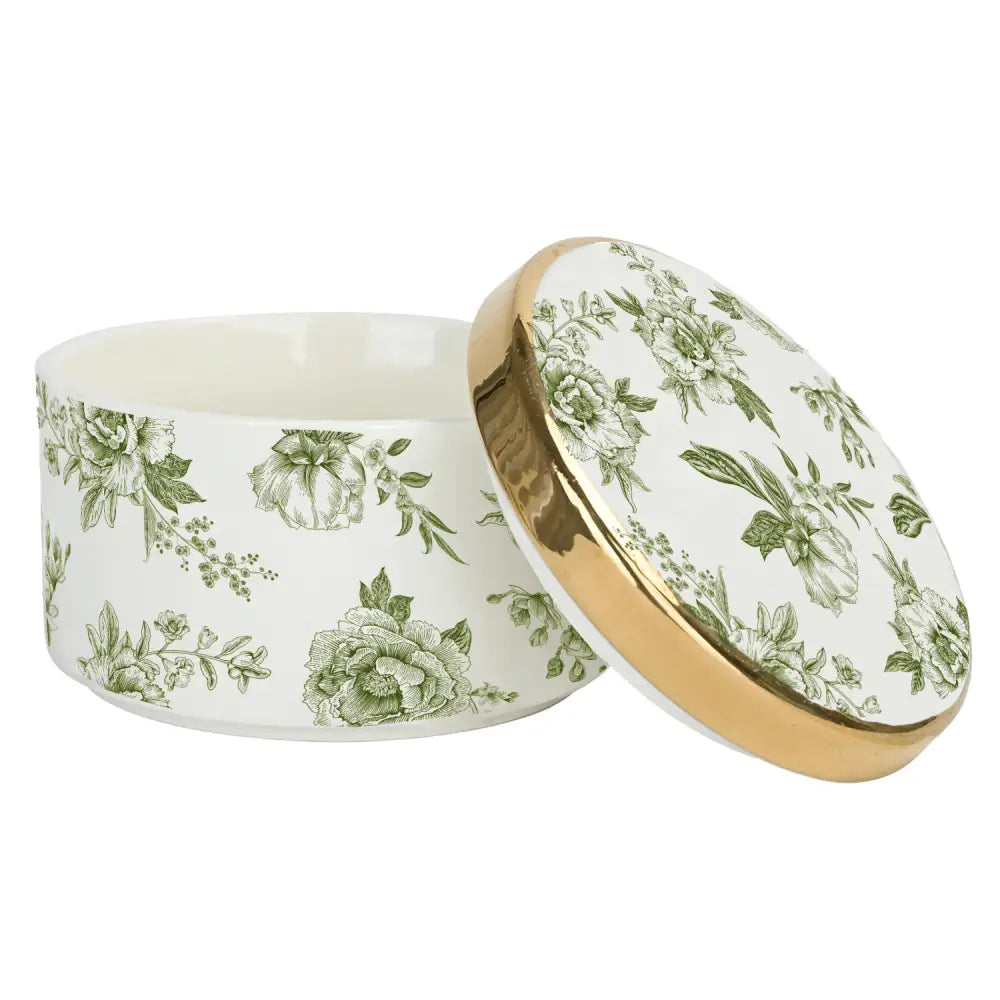 Green Delft Trinket Dish with Lid - Trinket Box