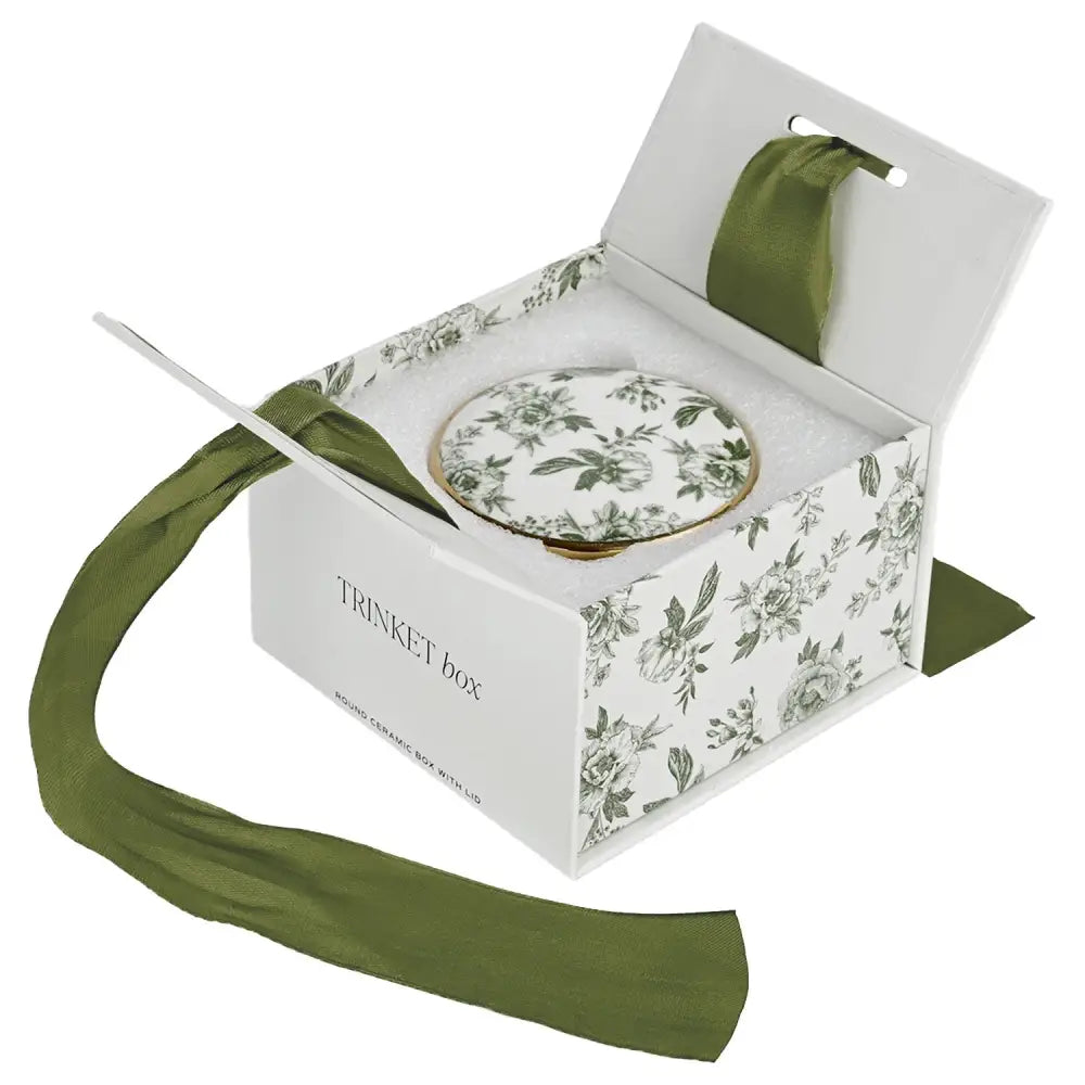 Green Delft Trinket Dish with Lid - Trinket Box