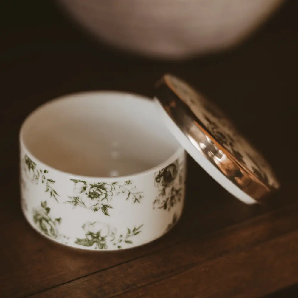 Green Delft Trinket Dish with Lid - Trinket Box