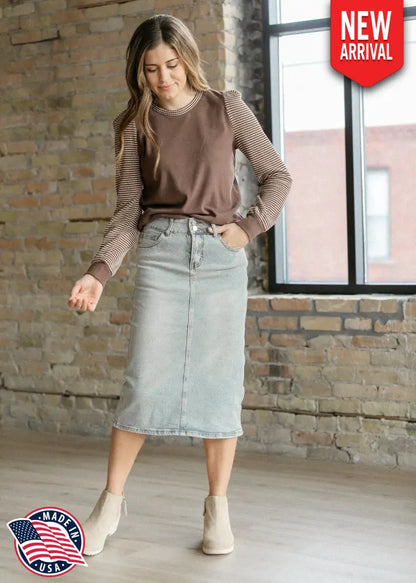 Greta Light Wash Midi Denim Skirt - FINAL SALE - IC Skirts