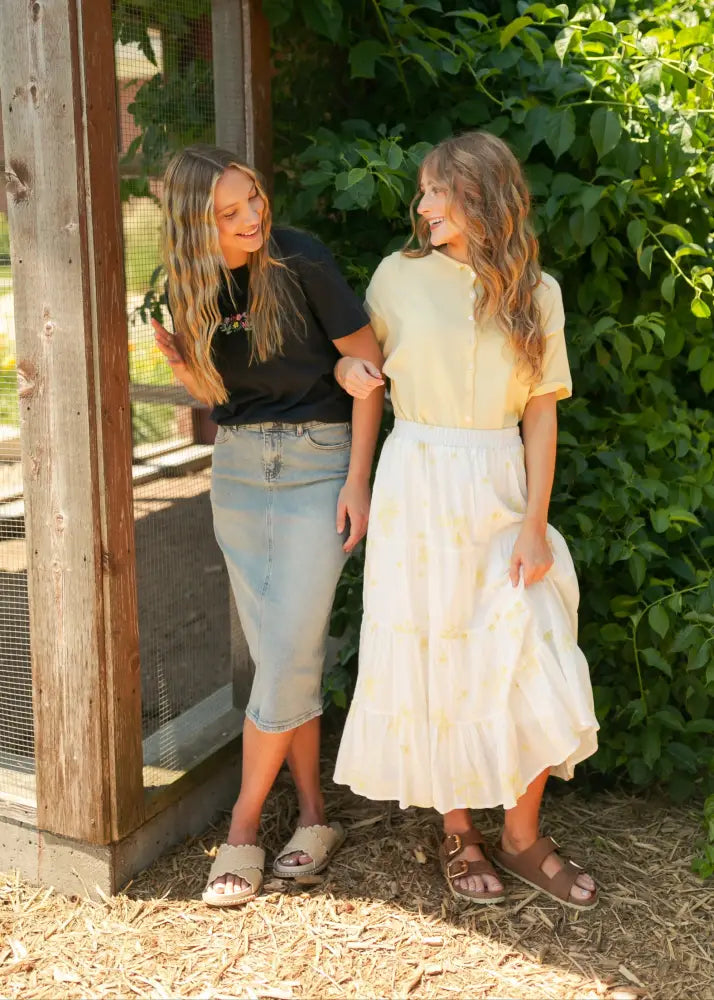Greta Light Wash Midi Denim Skirt - FINAL SALE - IC Skirts