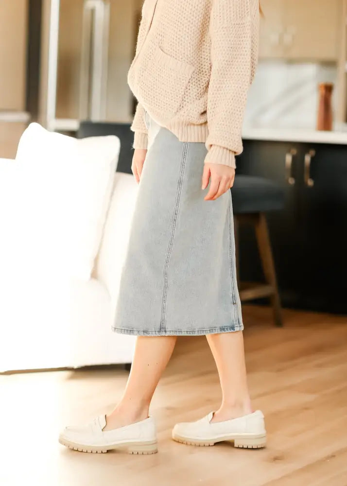 Greta Light Wash Midi Denim Skirt - FINAL SALE - IC Skirts