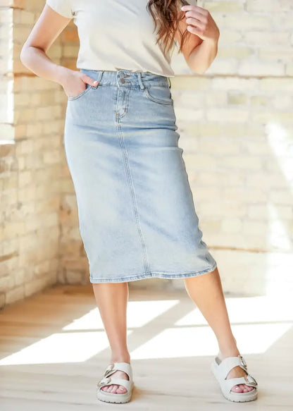 Greta Light Wash Midi Denim Skirt - FINAL SALE - IC Skirts