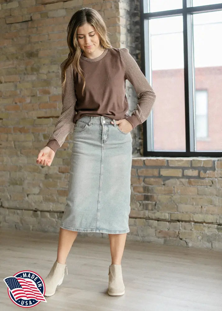 Greta Light Wash Midi Denim Skirt - FINAL SALE - IC Skirts