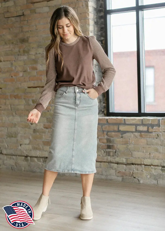 Greta Light Wash Midi Denim Skirt - FINAL SALE - IC Skirts