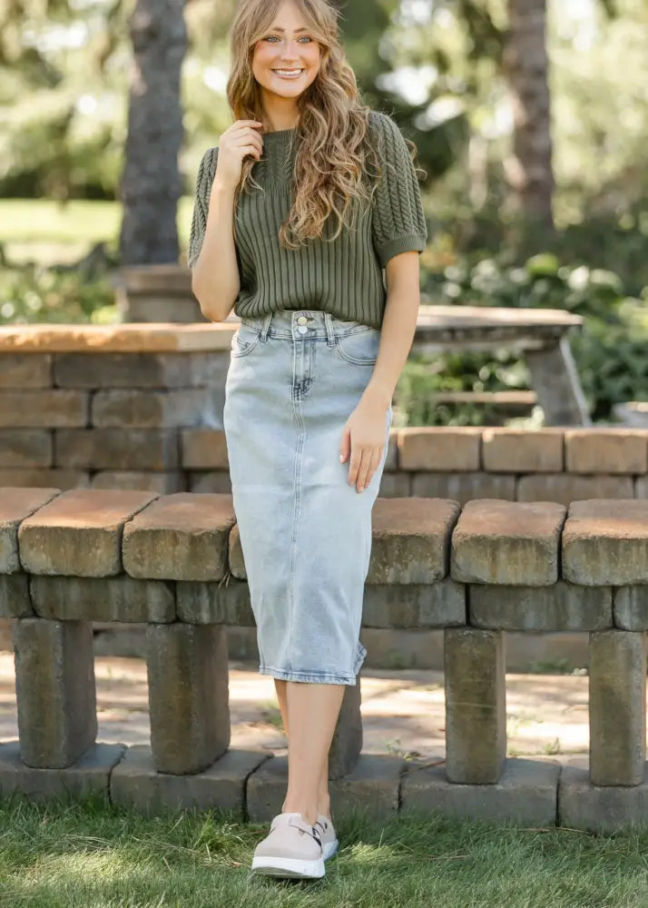 Greta Light Wash Midi Denim Skirt - FINAL SALE - IC Skirts