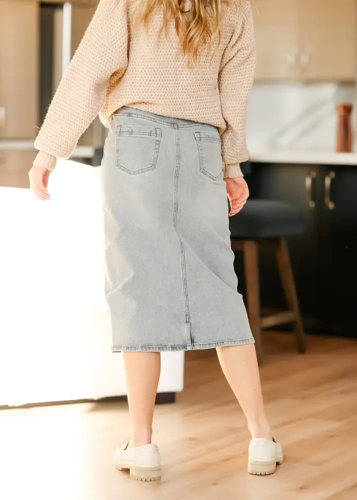 Greta Light Wash Midi Denim Skirt - FINAL SALE - IC Skirts