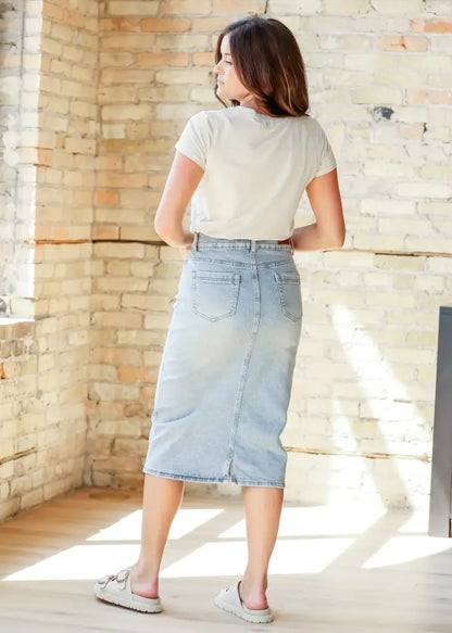 Greta Light Wash Midi Denim Skirt - FINAL SALE - IC Skirts