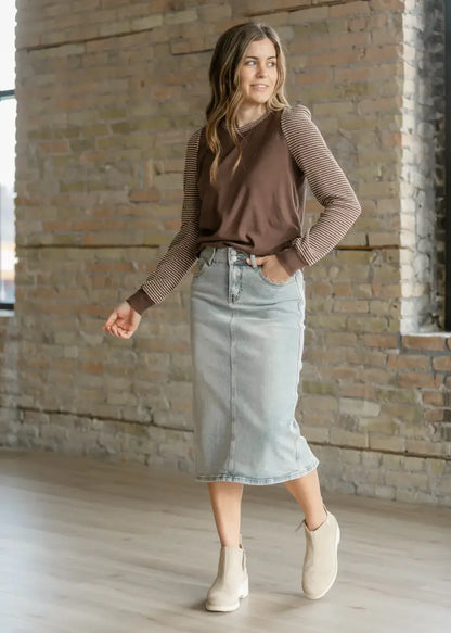 Greta Light Wash Midi Denim Skirt - FINAL SALE - IC Skirts