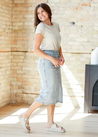 Greta Light Wash Midi Denim Skirt - FINAL SALE - IC Skirts