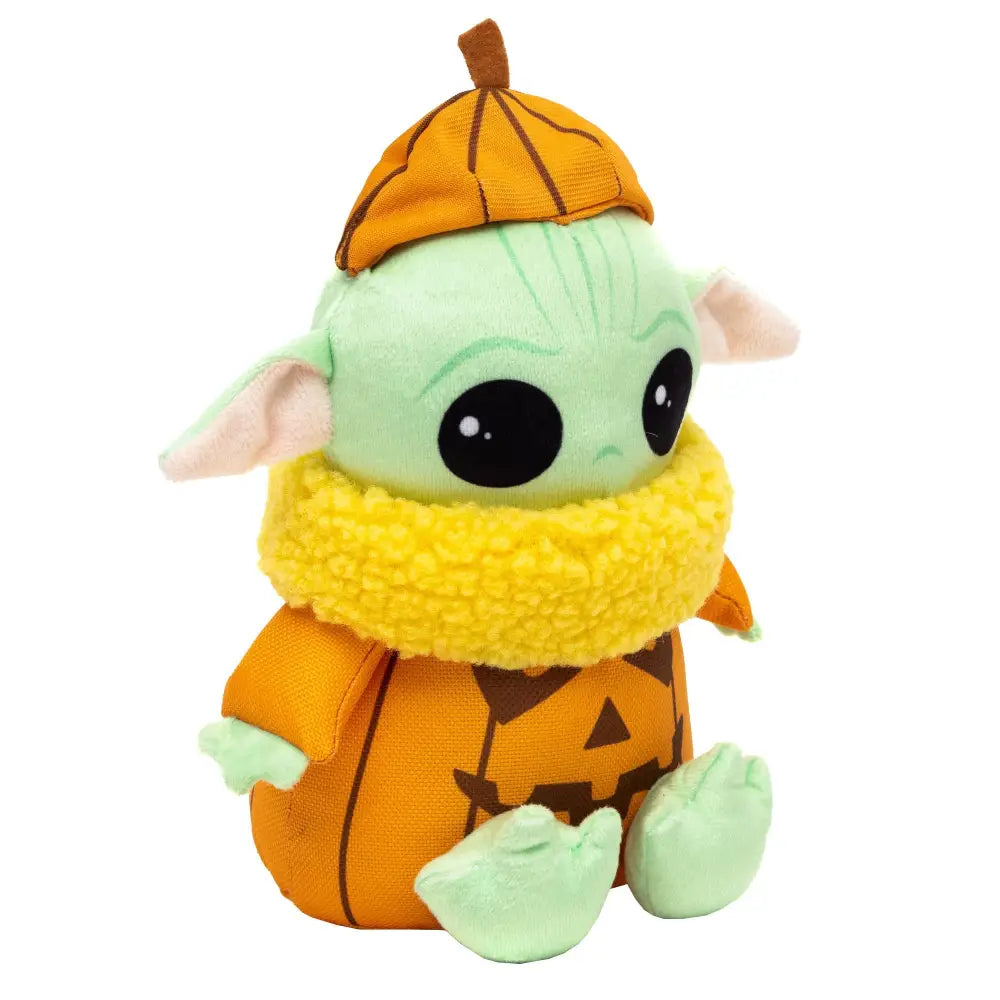 Dog Toy Squeaker Plush - Star Wars Halloween Grogu Pumpkin Sitting Pose Dog Toy Squeaky Plush