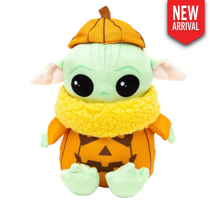 Dog Toy Squeaker Plush - Star Wars Halloween Grogu Pumpkin Sitting Pose Dog Toy Squeaky Plush