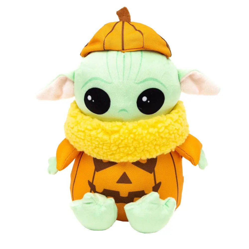 Dog Toy Squeaker Plush - Star Wars Halloween Grogu Pumpkin Sitting Pose Dog Toy Squeaky Plush