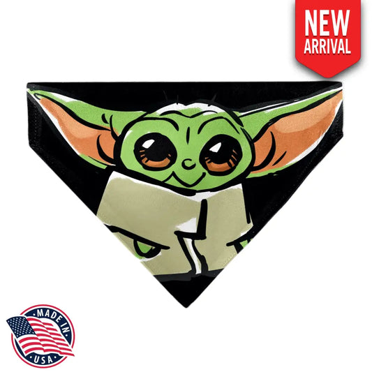 Pet Bandana - Star Wars Grogu Baby Yoda Smiling Impression Painting Black Pet Bandanas