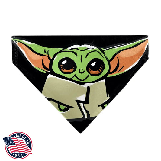 Pet Bandana - Star Wars Grogu Baby Yoda Smiling Impression Painting Black Pet Bandanas