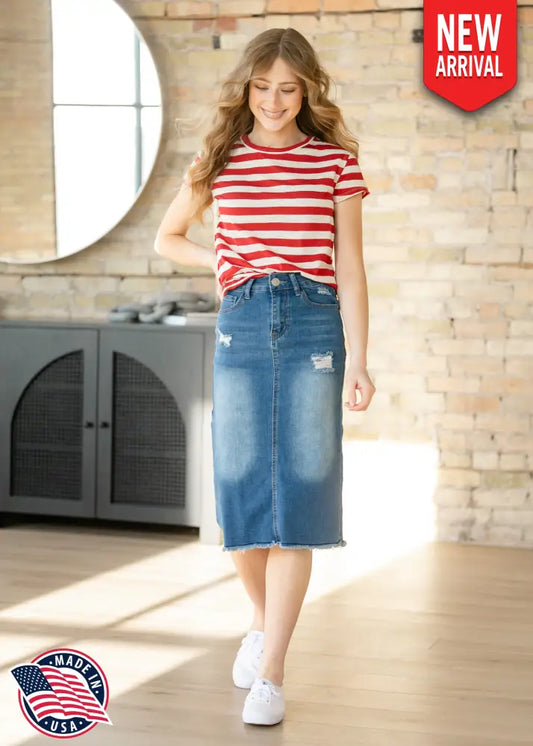 Hadley High Rise Denim Midi Skirt - FINAL SALE IC Skirts