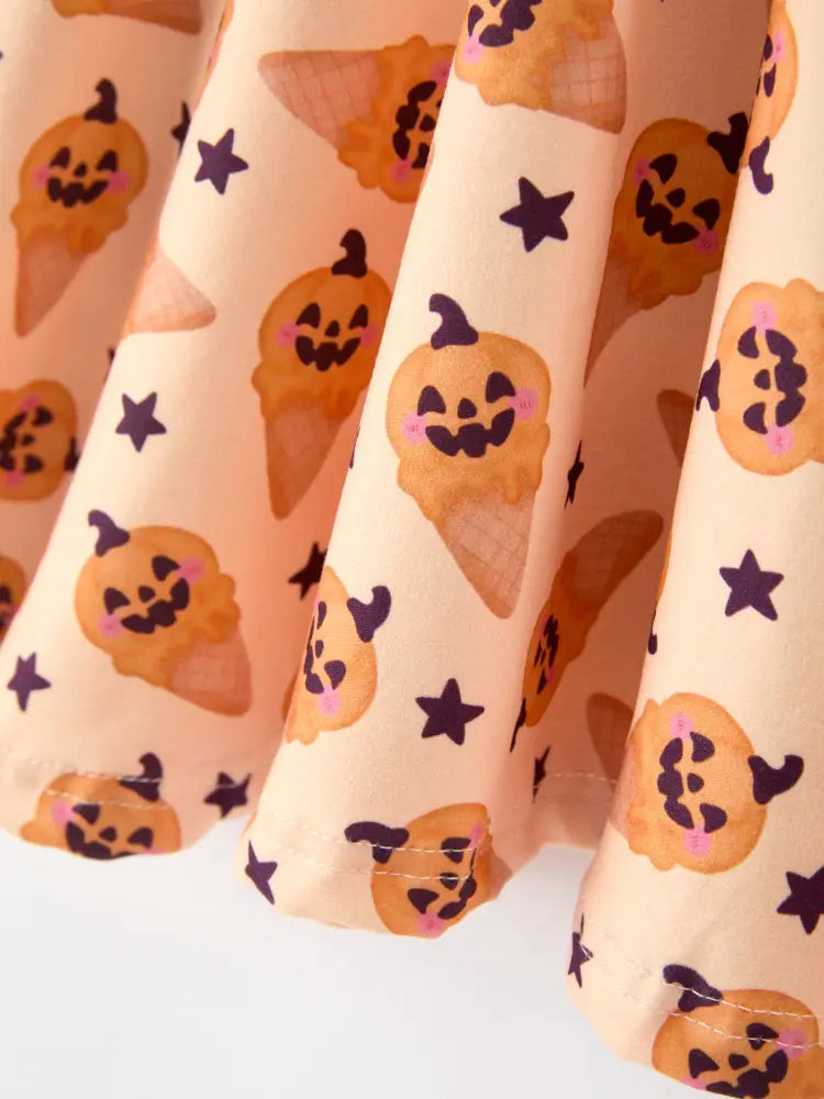 Halloween Pumpkin Girls Long Sleeve Dress - Dress