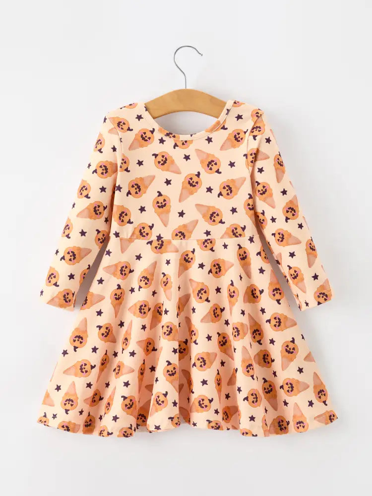 Halloween Pumpkin Girls Long Sleeve Dress - Dress