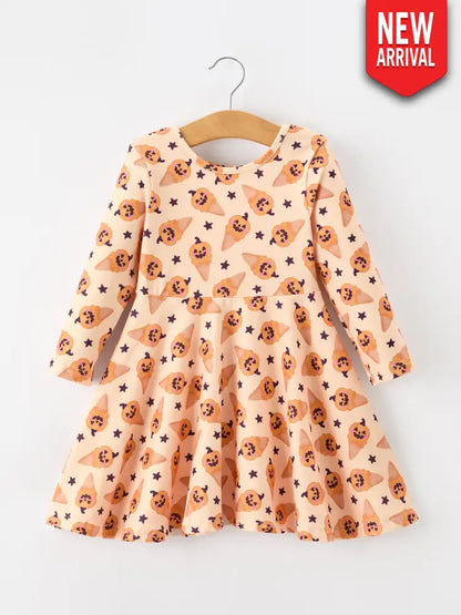Halloween Pumpkin Girls Long Sleeve Dress - Dress