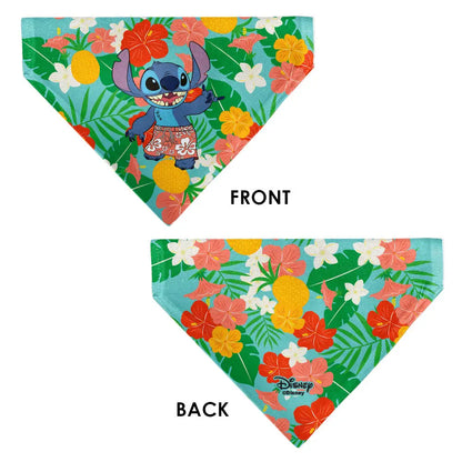Pet Bandana - Lilo & Stitch Stitch Hang Loose Pose Floral Collage Blue Pet Bandanas