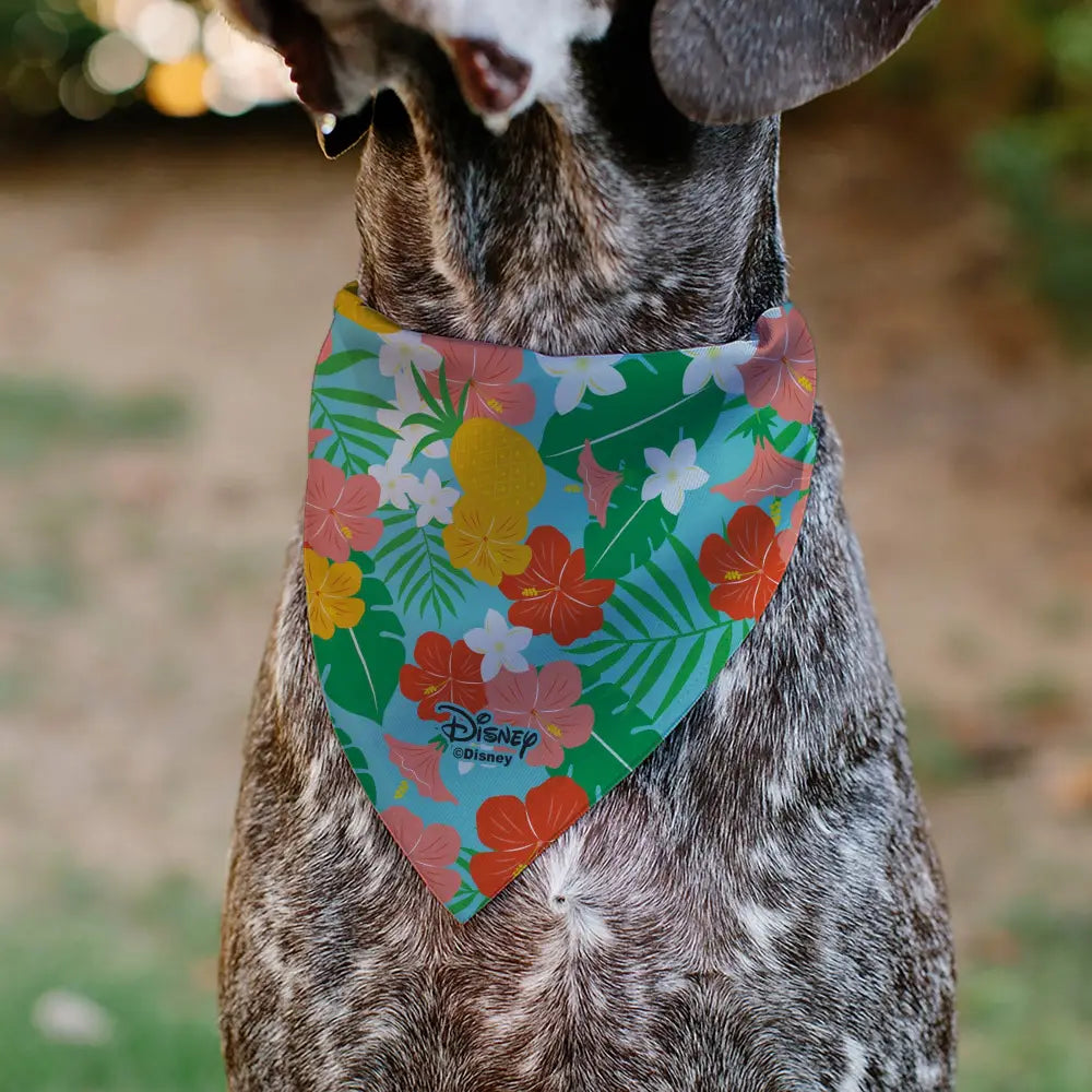 Pet Bandana - Lilo & Stitch Stitch Hang Loose Pose Floral Collage Blue Pet Bandanas