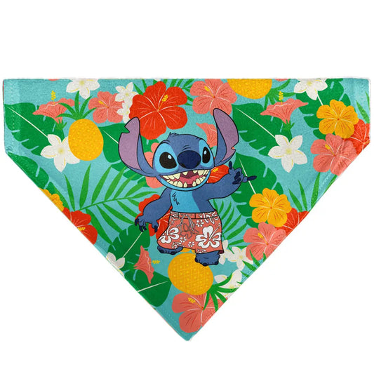 Pet Bandana - Lilo & Stitch Stitch Hang Loose Pose Floral Collage Blue Pet Bandanas