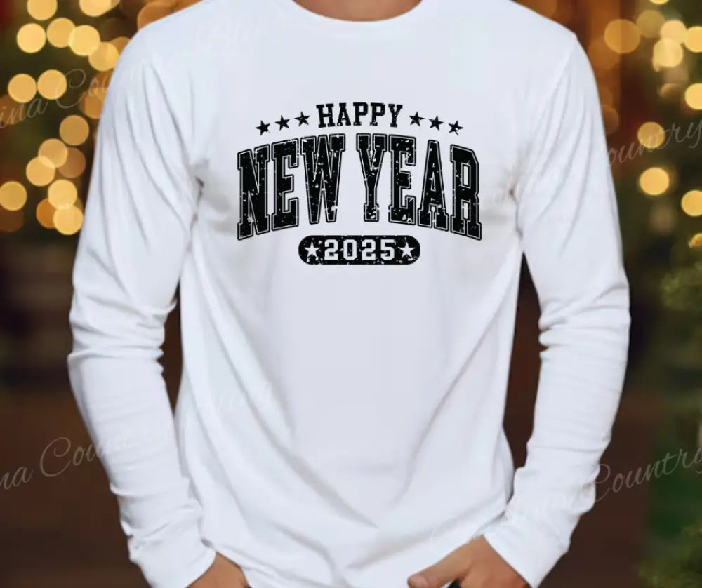 Happy 2025 – Multi Small / White Long Sleeve Shirt